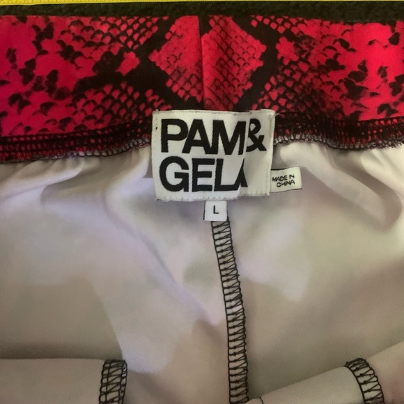 Pam & Gela Stripe Pink Python Print Scuba Pants Track Large Excellent Condition - Picture 6 of 6